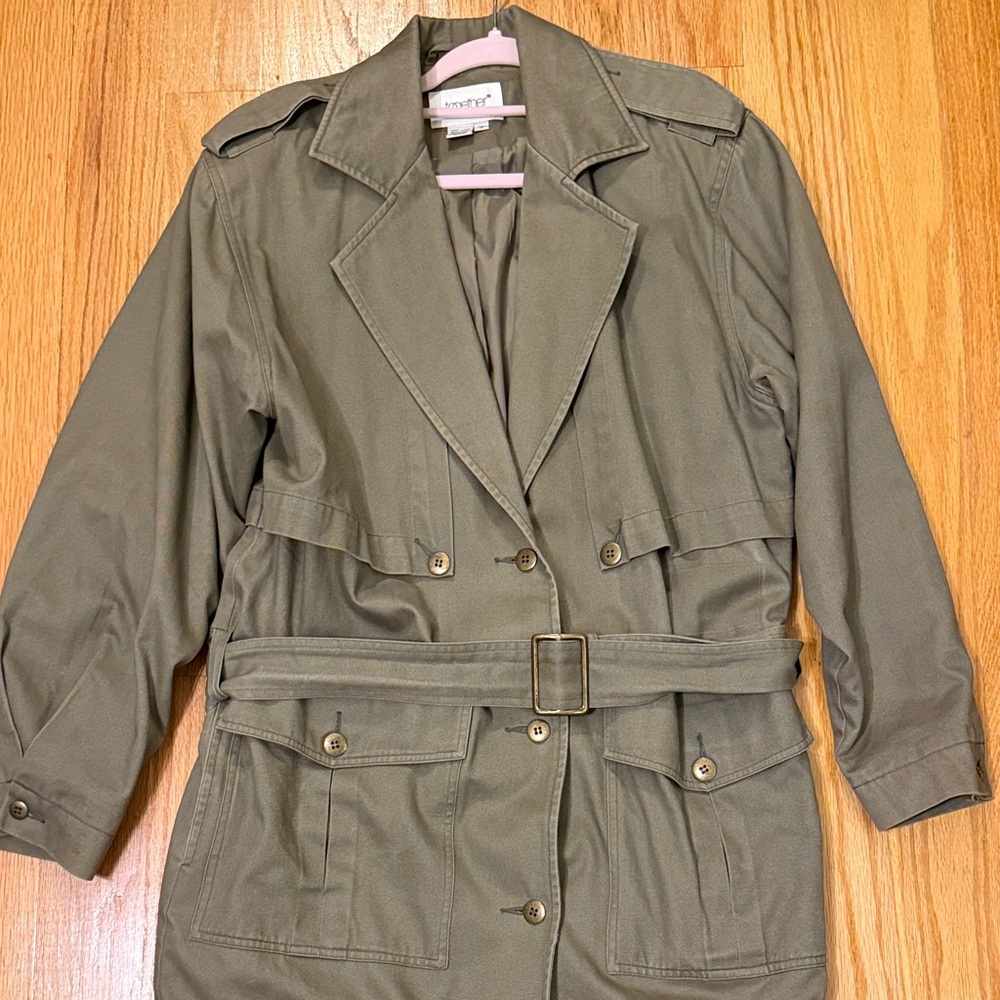 Together Olive Green Women's Trench Coat 100% Cotton Size 8